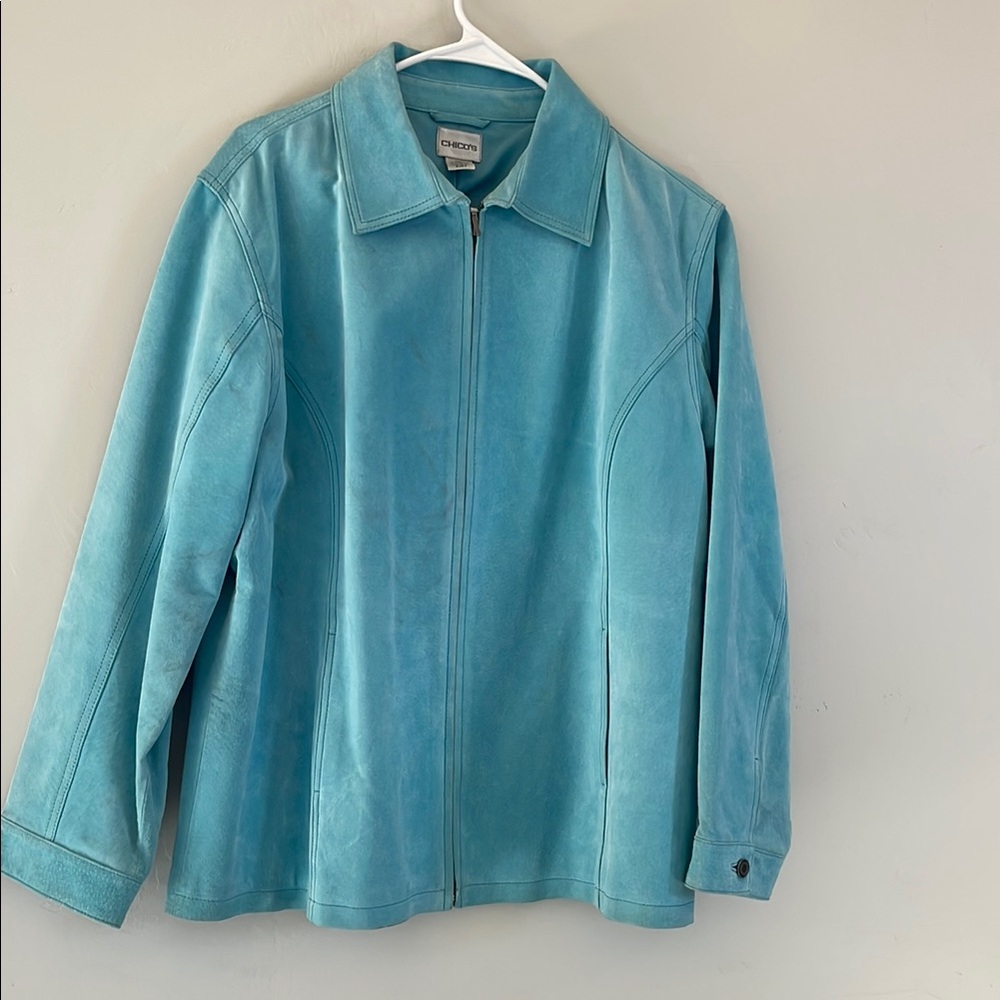 Chico's Turquoise leather Zip-Up Jacket